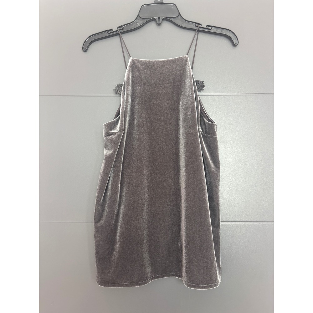 DO BE Velvet Lace Up Back Halter Top Gray‎ M
